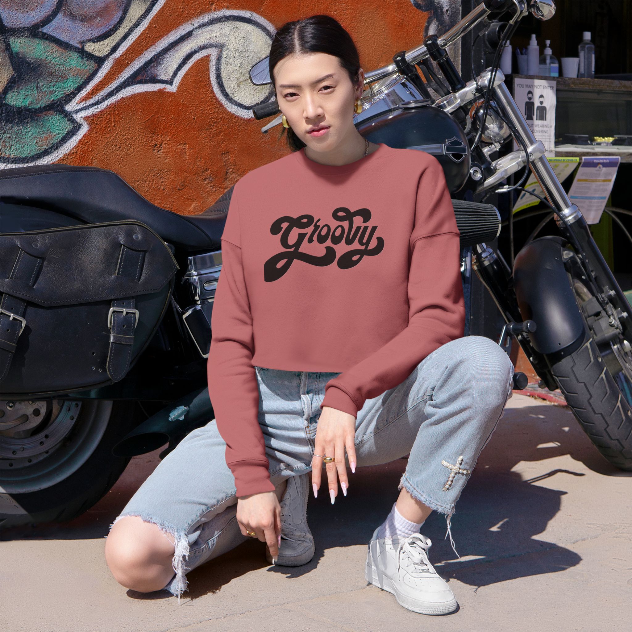 Groovy Cropped Sweatshirt— Retro Script Crop Top