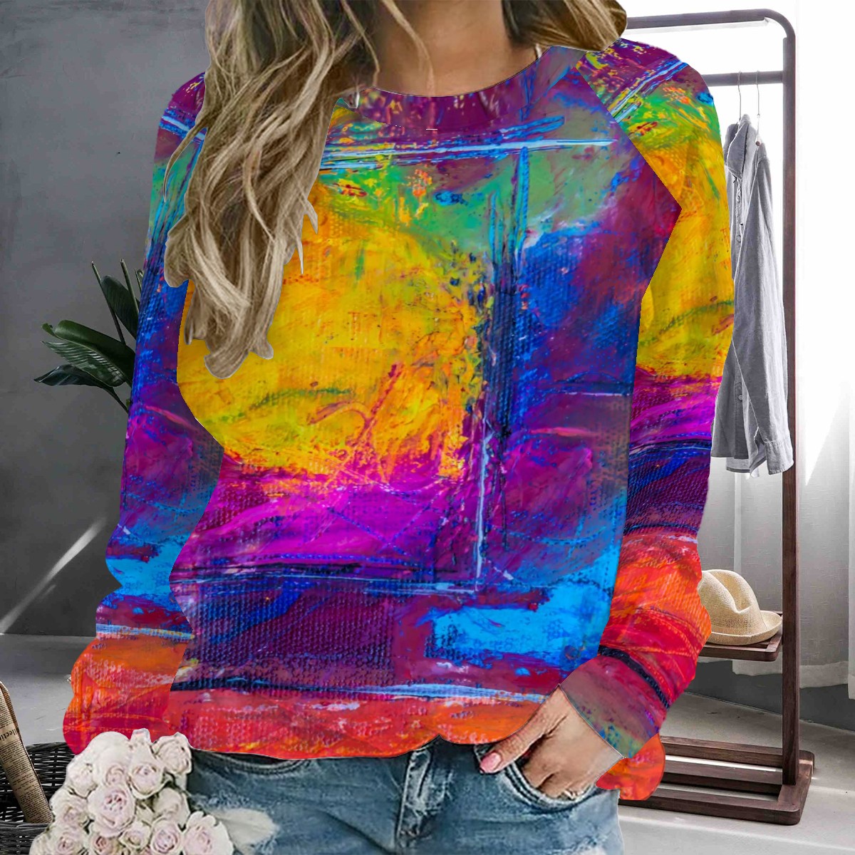 Neon Graffiti Raglan Sweatshirt Raglan Crewneck Sweatshirts Women