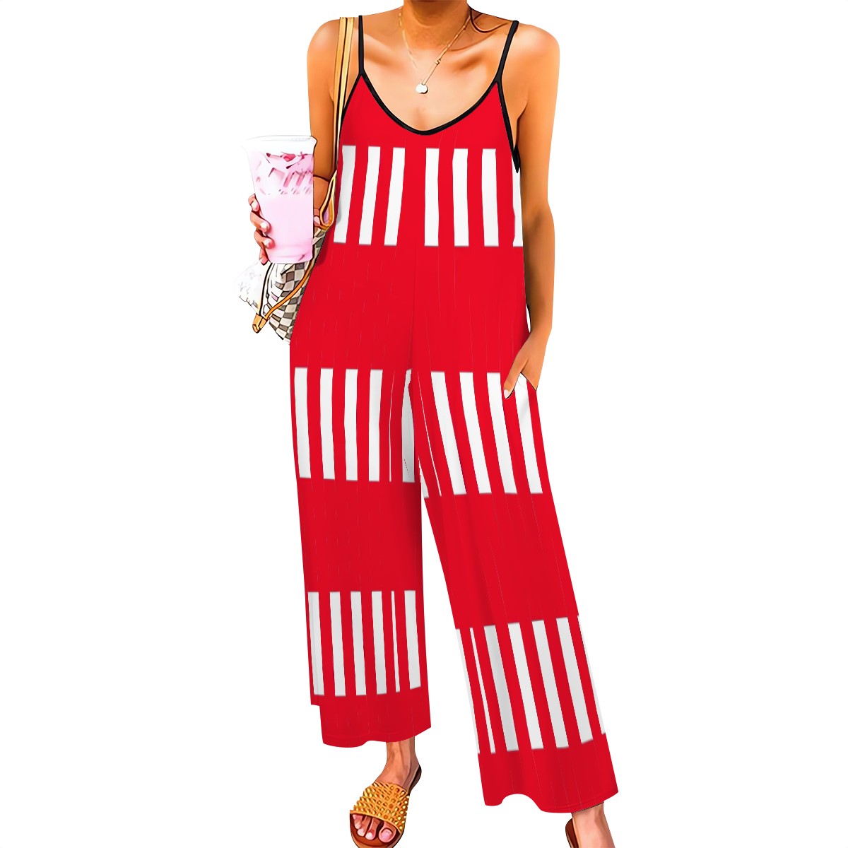 Candy-Stripe Wide-Leg Jumpsuit – Red & White Statement One-Piece