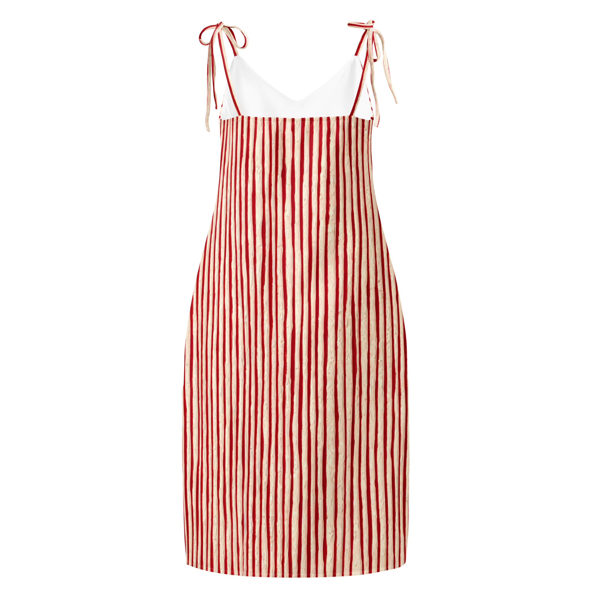 Red-Cream Candy-Stripe Tie-strap midi dress - Image 3