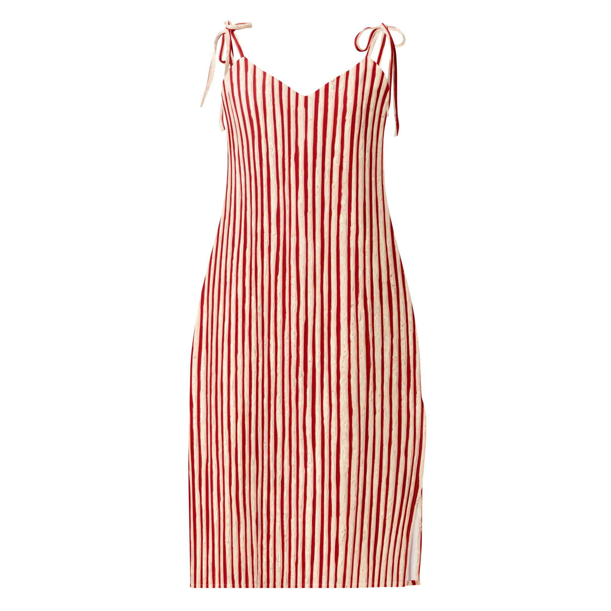 Red-Cream Candy-Stripe Tie-strap midi dress - Image 2
