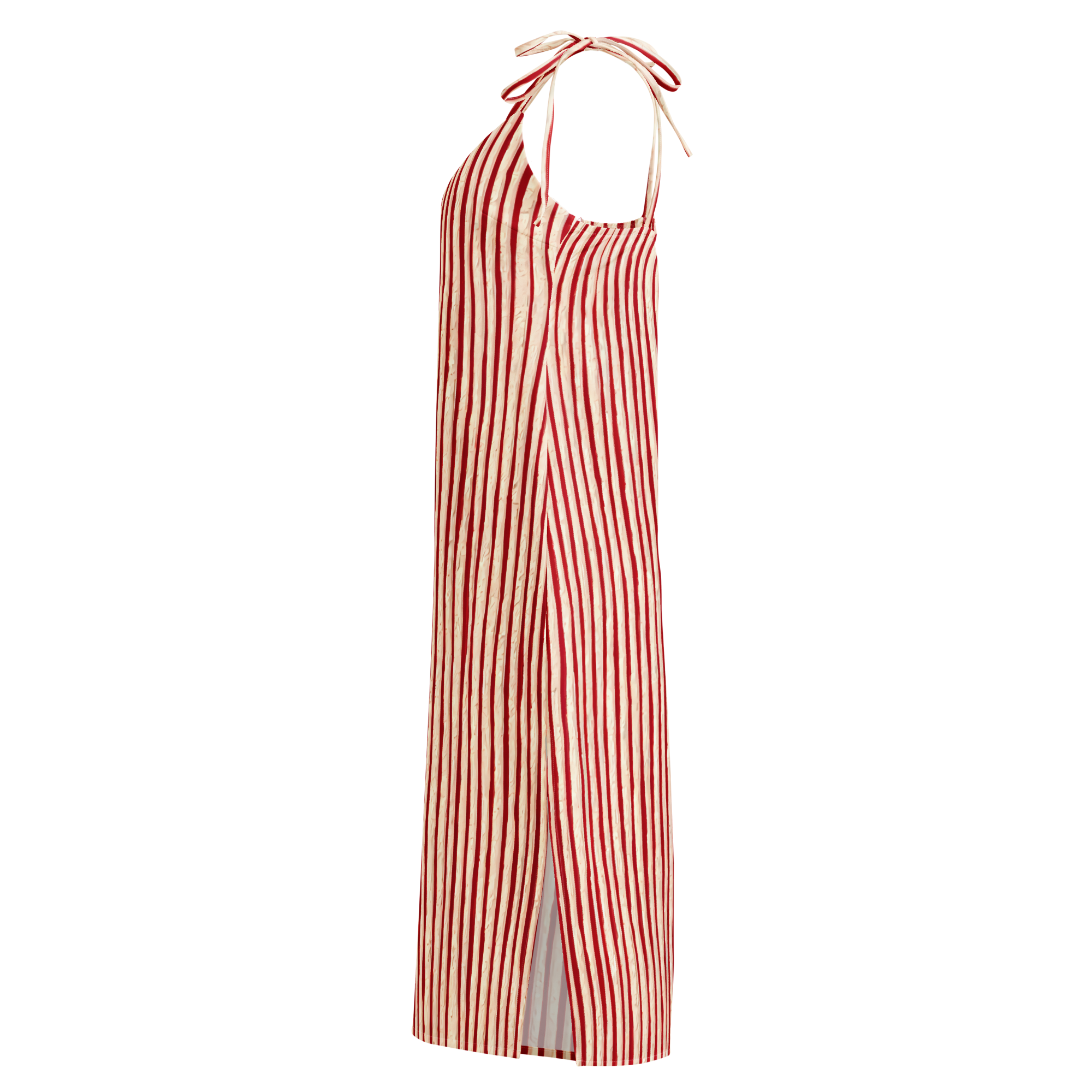 Red-Cream Candy-Stripe Tie-strap midi dress - Image 4