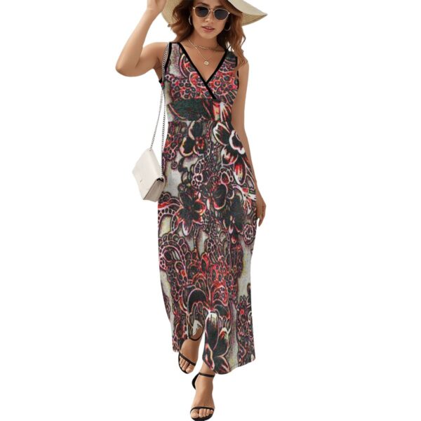 Boho Mosaic Wrap-Maxi Dress – Sleeveless V-Neck Floral Paisley
