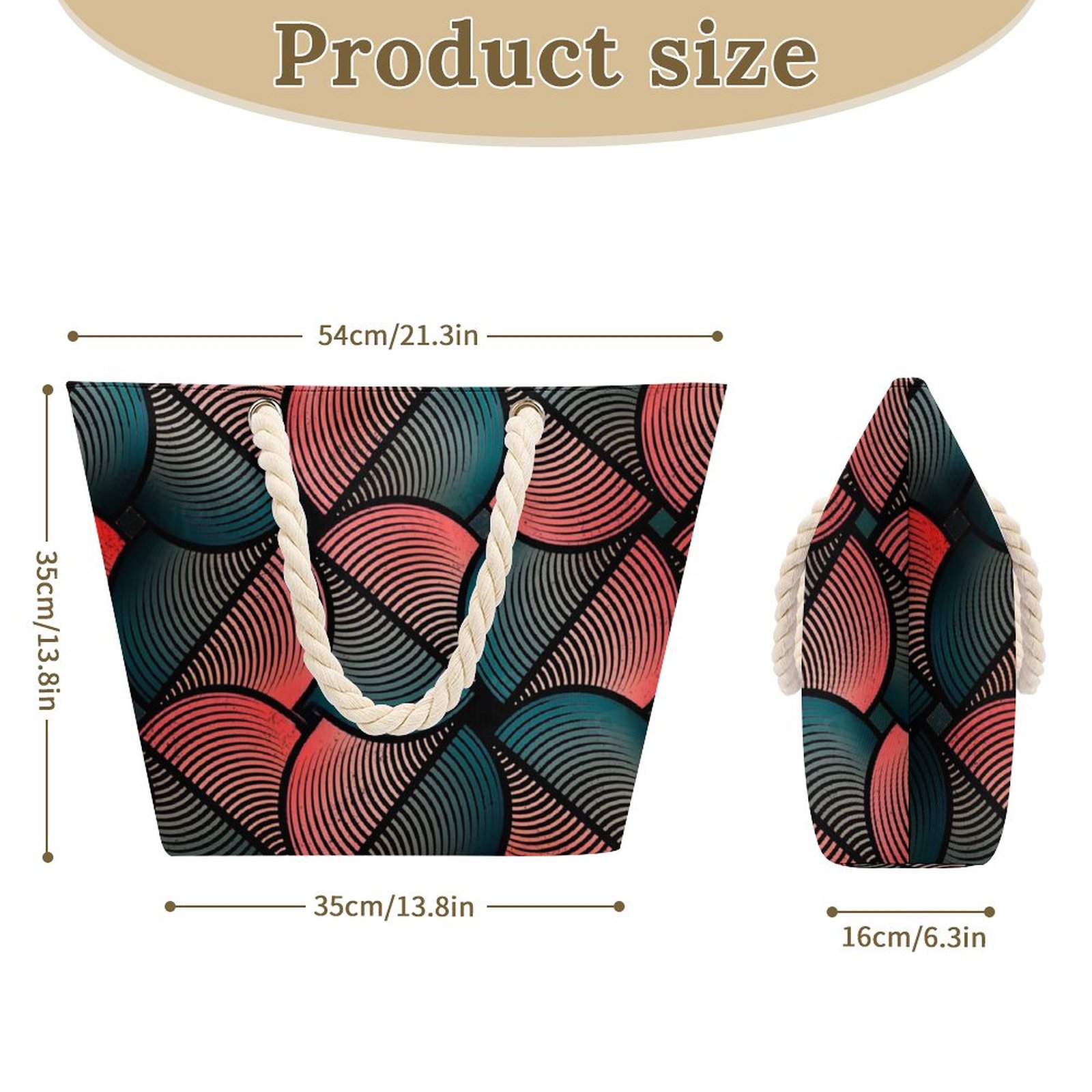 Abstract Wave Pattern Beach Tote Bag Large Zip Shoulder Bag Women Travel Tote