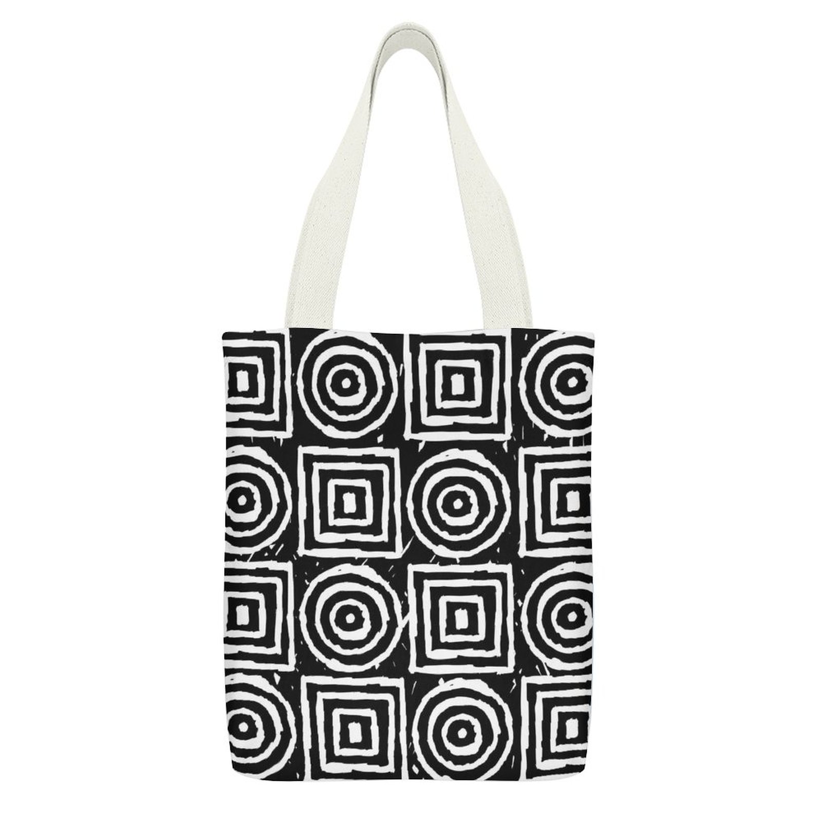 Black White Geometric Tote Bag Large Canvas Material with Interior Pocket (Dual-sided Printing)