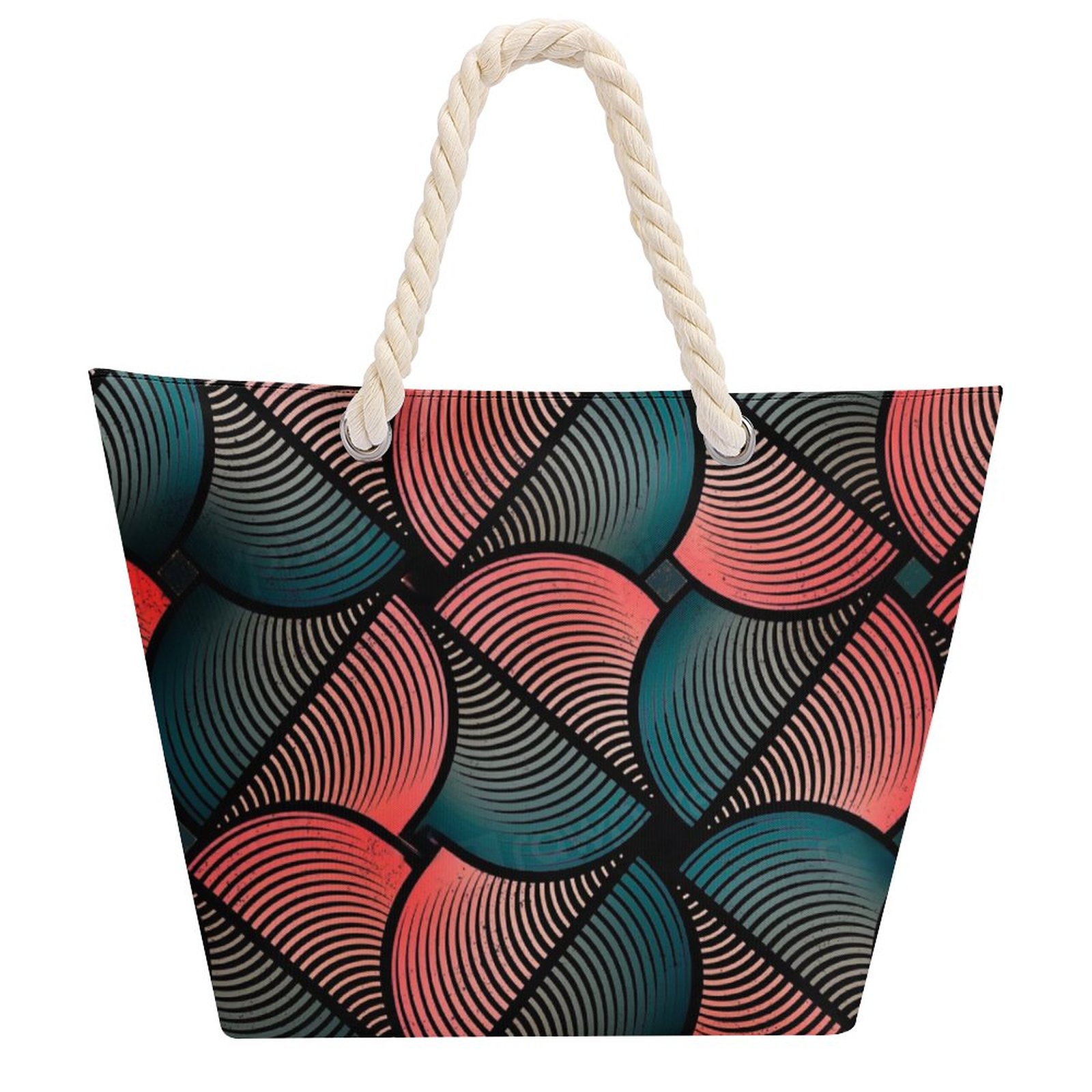 Abstract Wave Pattern Beach Tote Bag Large Zip Shoulder Bag Women Travel Tote