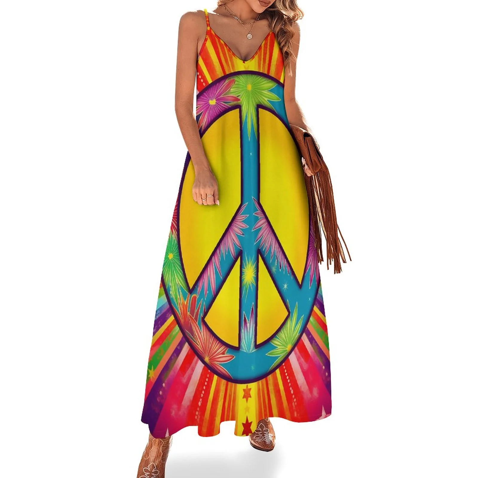 Peace & Love Tropical Sunburst Maxi Dress