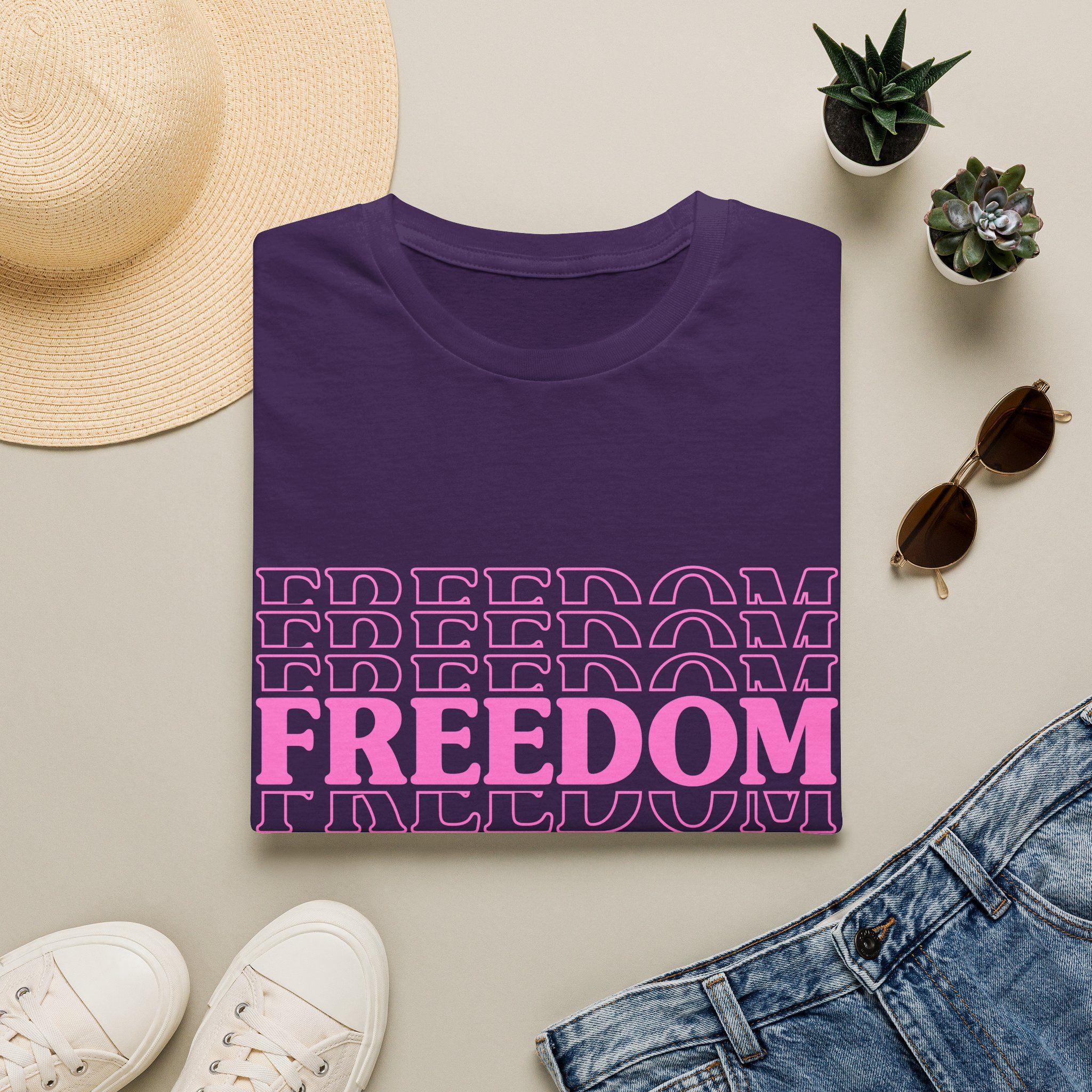 Freedom Graphic T-Shirt — Pink Bold Text Casual Tee