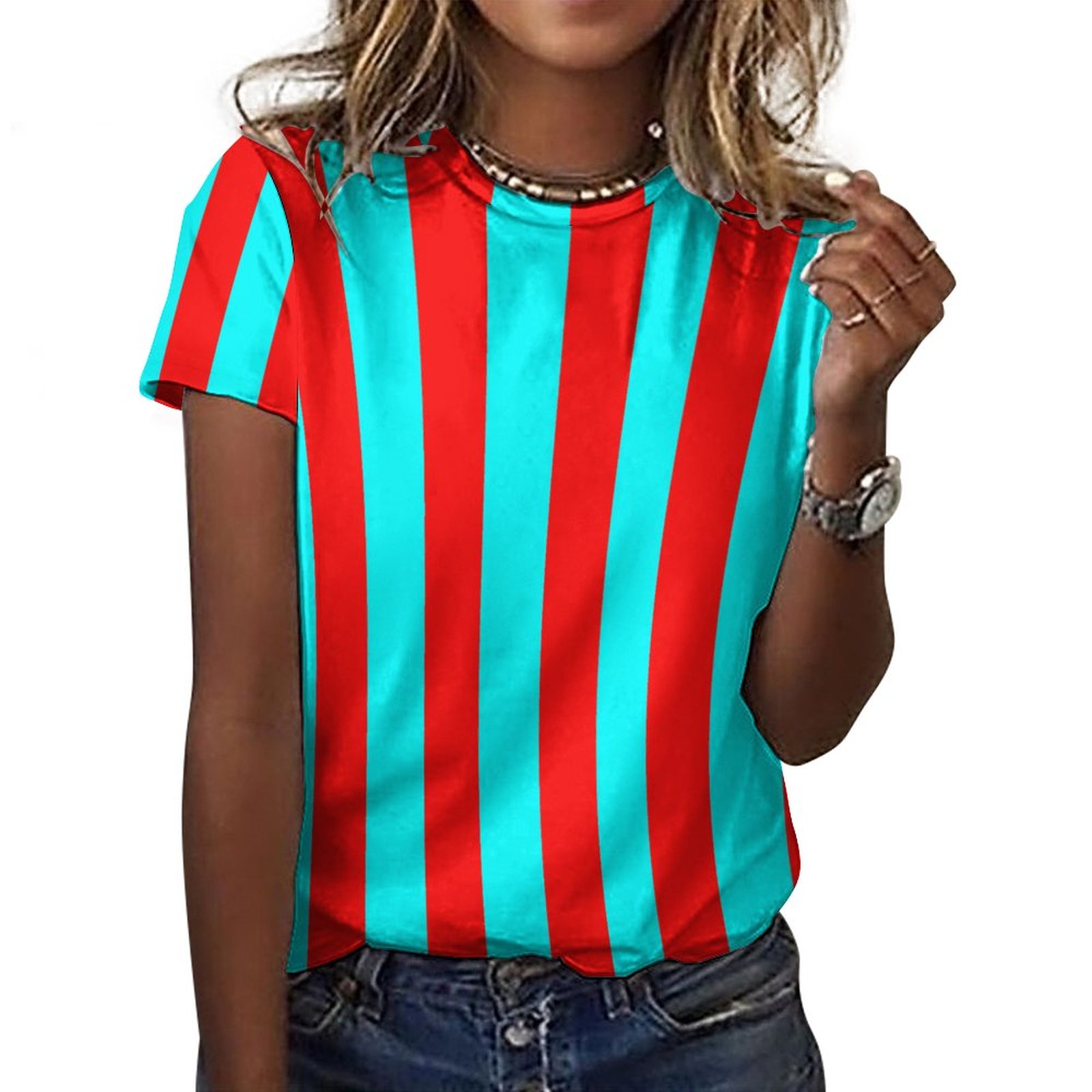Aqua Red Stripe Everyday Tee