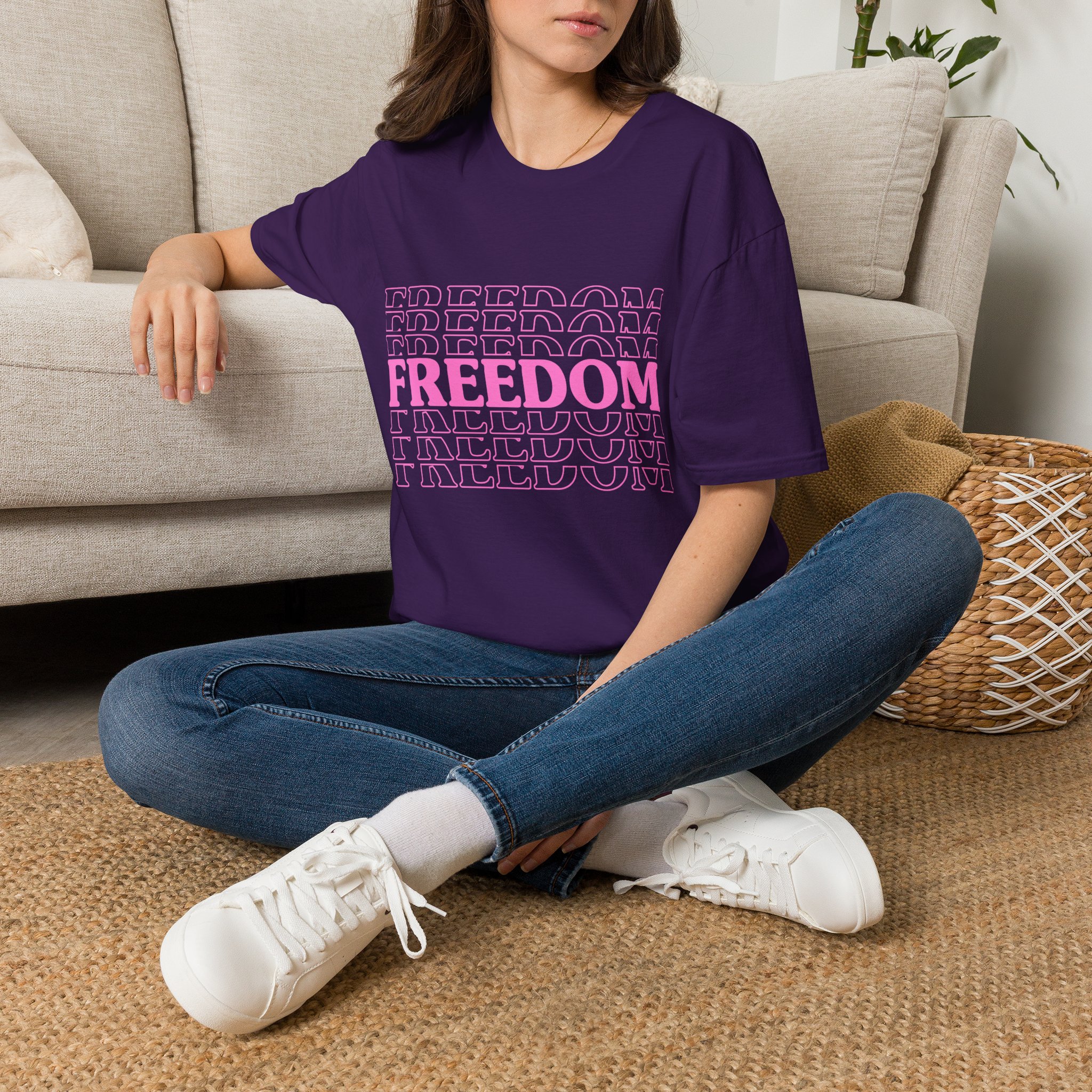Freedom Graphic T-Shirt — Pink Bold Text Casual Tee