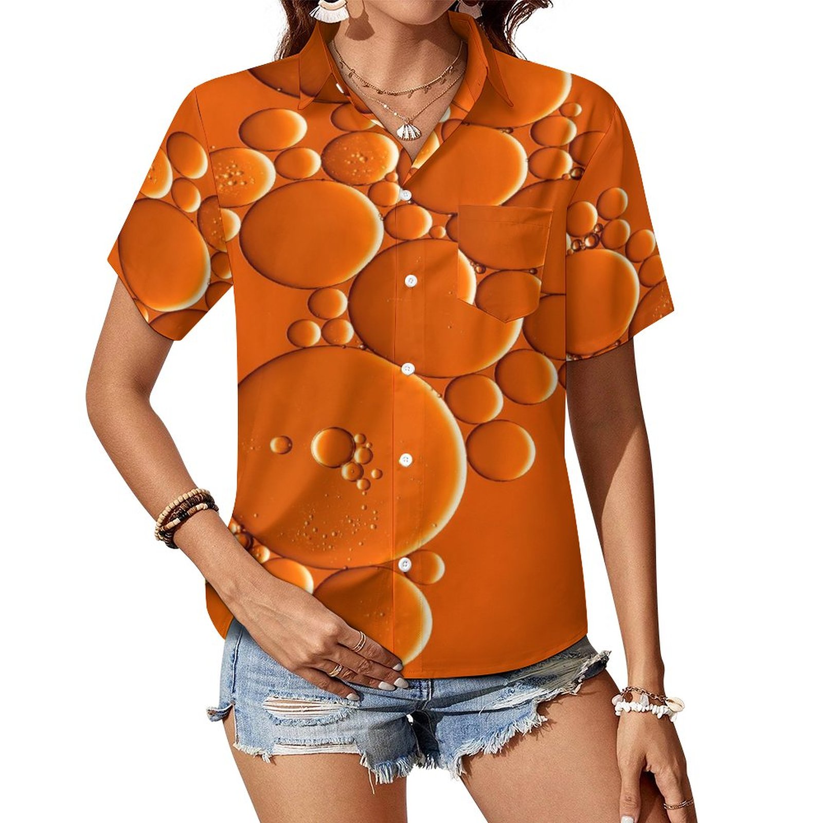 Orange Bubble Pop Button-Up Camp Shirt