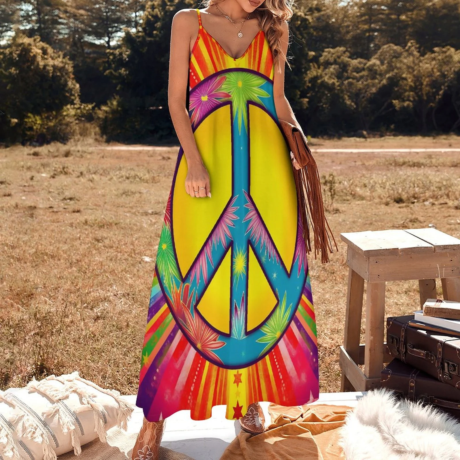 Peace & Love Tropical Sunburst Maxi Dress