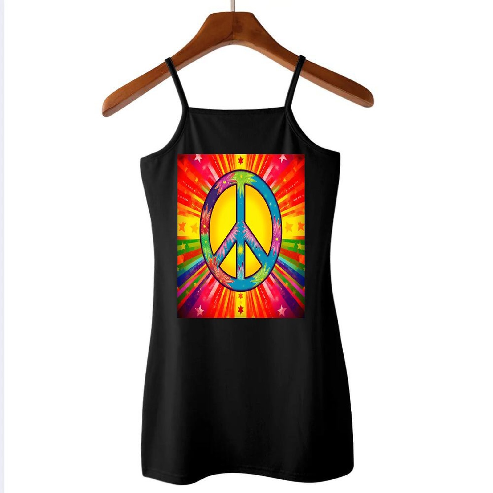 Rainbow Peace Sign Black Cami Mini Dress