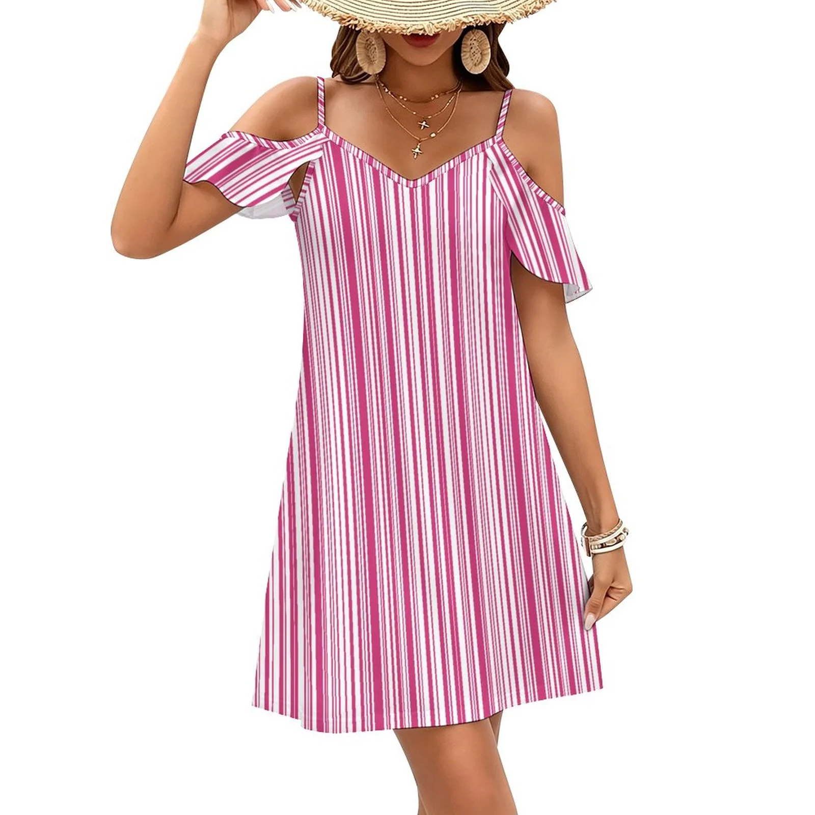 Pink Stripe Cold Shoulder Sundress