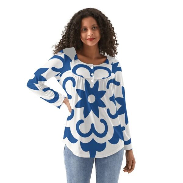 Chic Women's Long-Sleeve Babydoll Top with Button-Down Detail