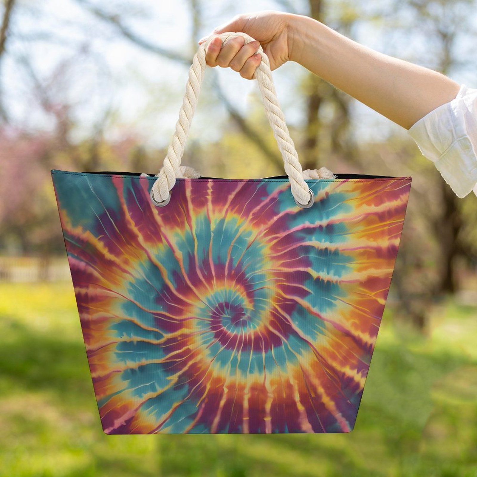 Trippy Sunset Large Jute Tote Bag