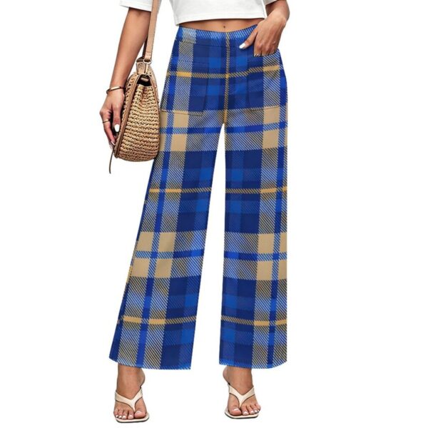 Cobalt Blue and Yellow Checkerboard Women's Straight Wide Leg Pants